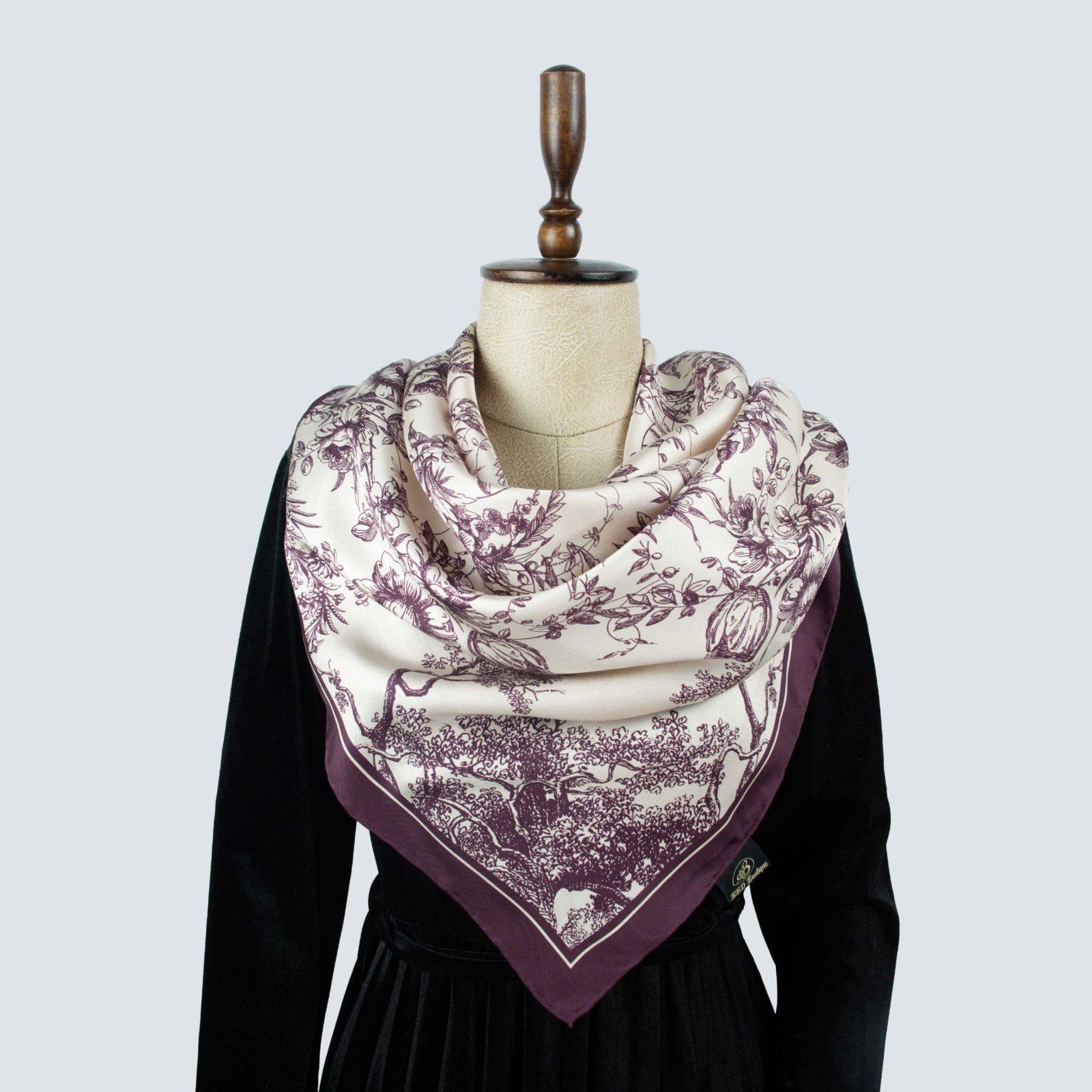 BBD BOUTIQUE — Zamansız Zarafet-Bordo Çiçekli Toile De Jouy Desen Eşarp