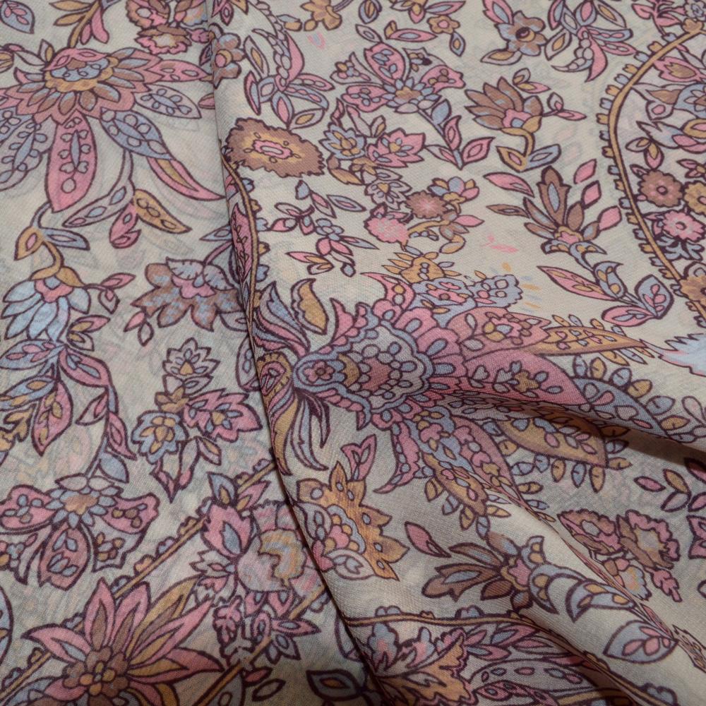 BBD BOUTIQUE — Gül Bahçesi (Paisley & Floral)-Çiçekli Paisley Desenli Bordo-Pudra Şal