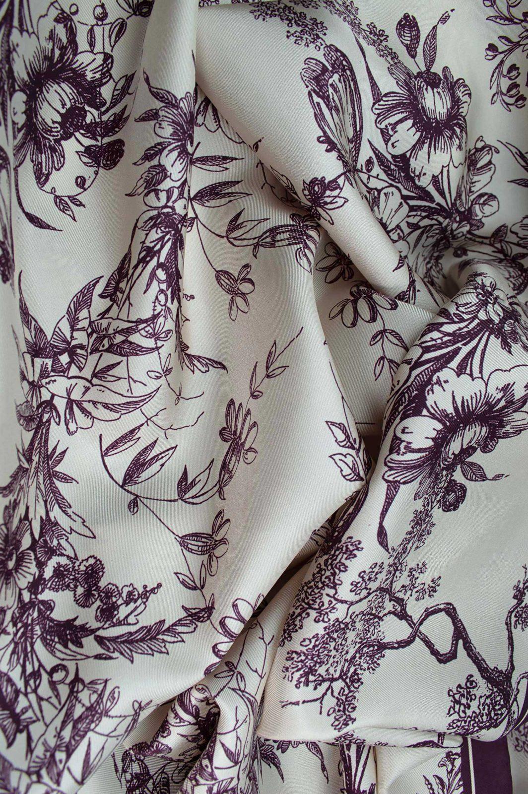 BBD BOUTIQUE — Zamansız Zarafet-Bordo Çiçekli Toile De Jouy Desen Eşarp
