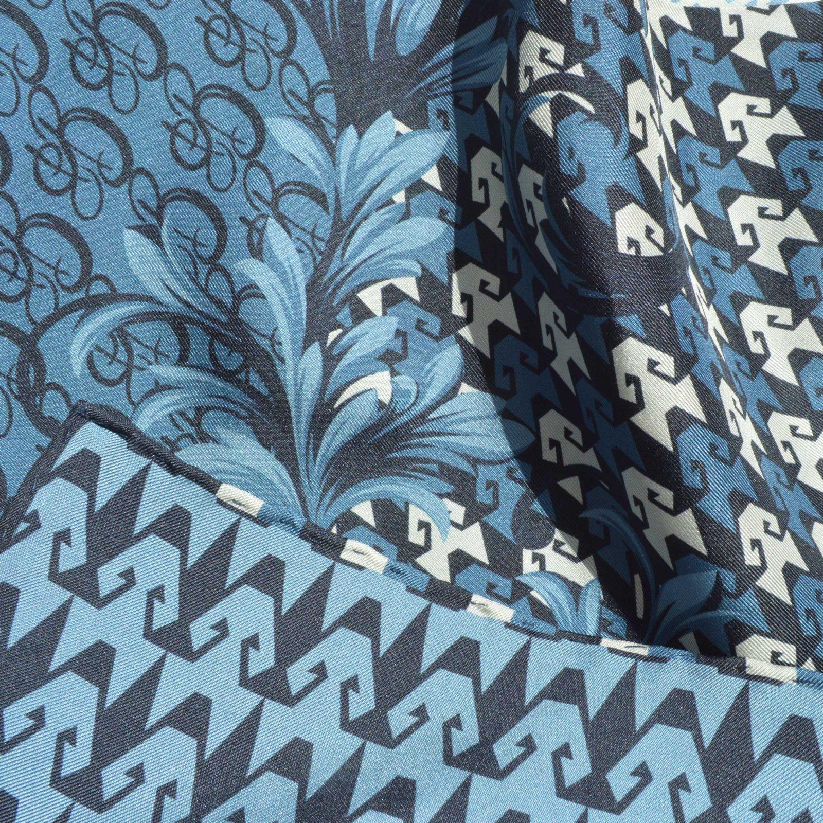 BBD BOUTIQUE — Gece Hasadı (Kilim & Buğday)-Lacivert Gri İpek Twill Eşarp 90