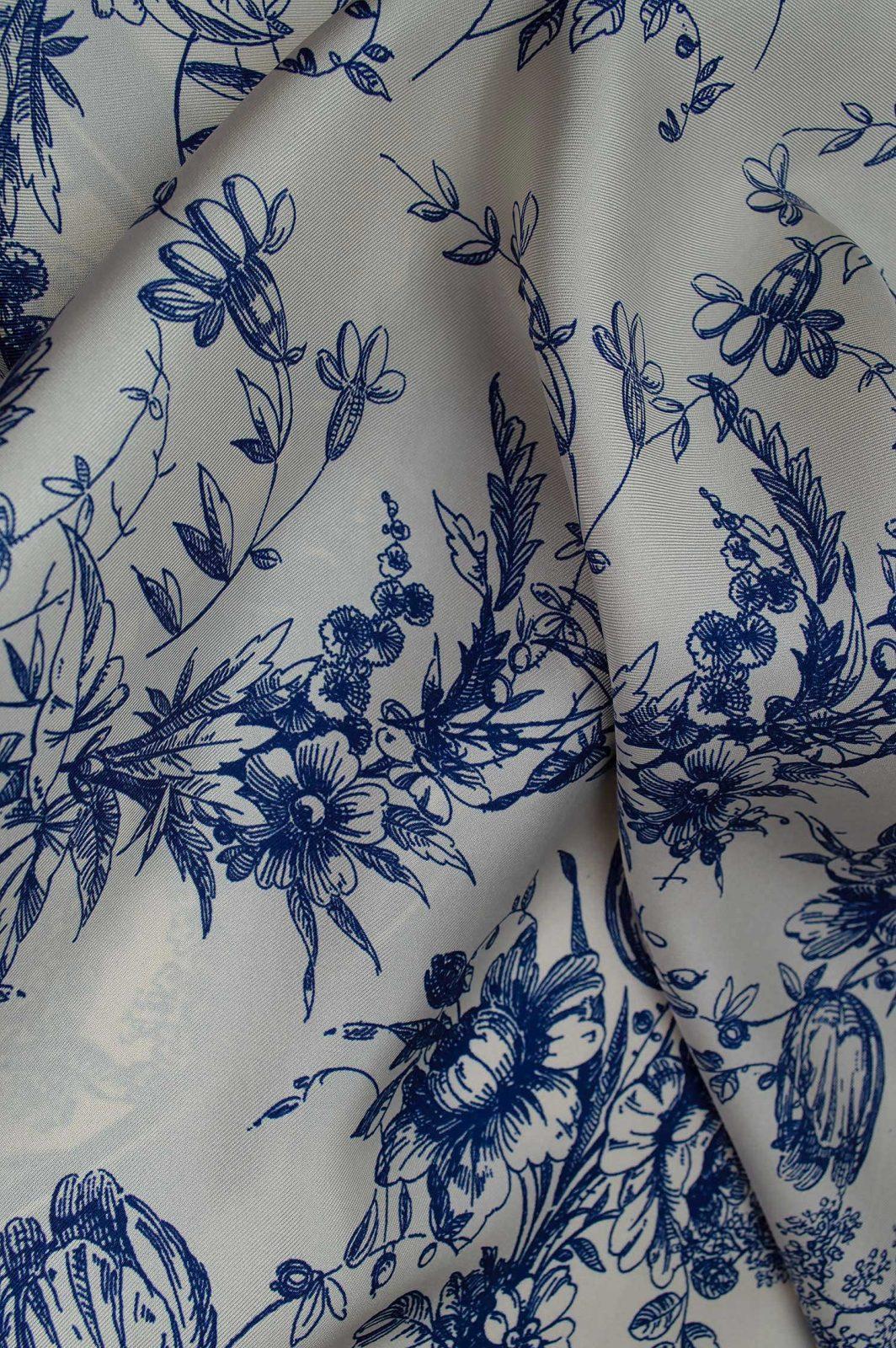 BBD BOUTIQUE — Zamansız Zarafet-Lacivert Çiçekli Toile De Jouy Desen Eşarp