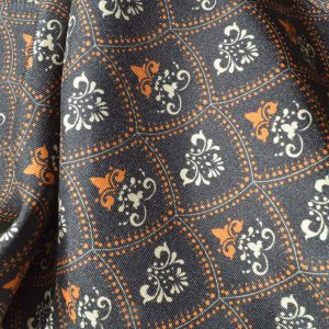 Kubbeli Miras-Barok Motifli Turuncu-Siyah İpek Erkek Mendili