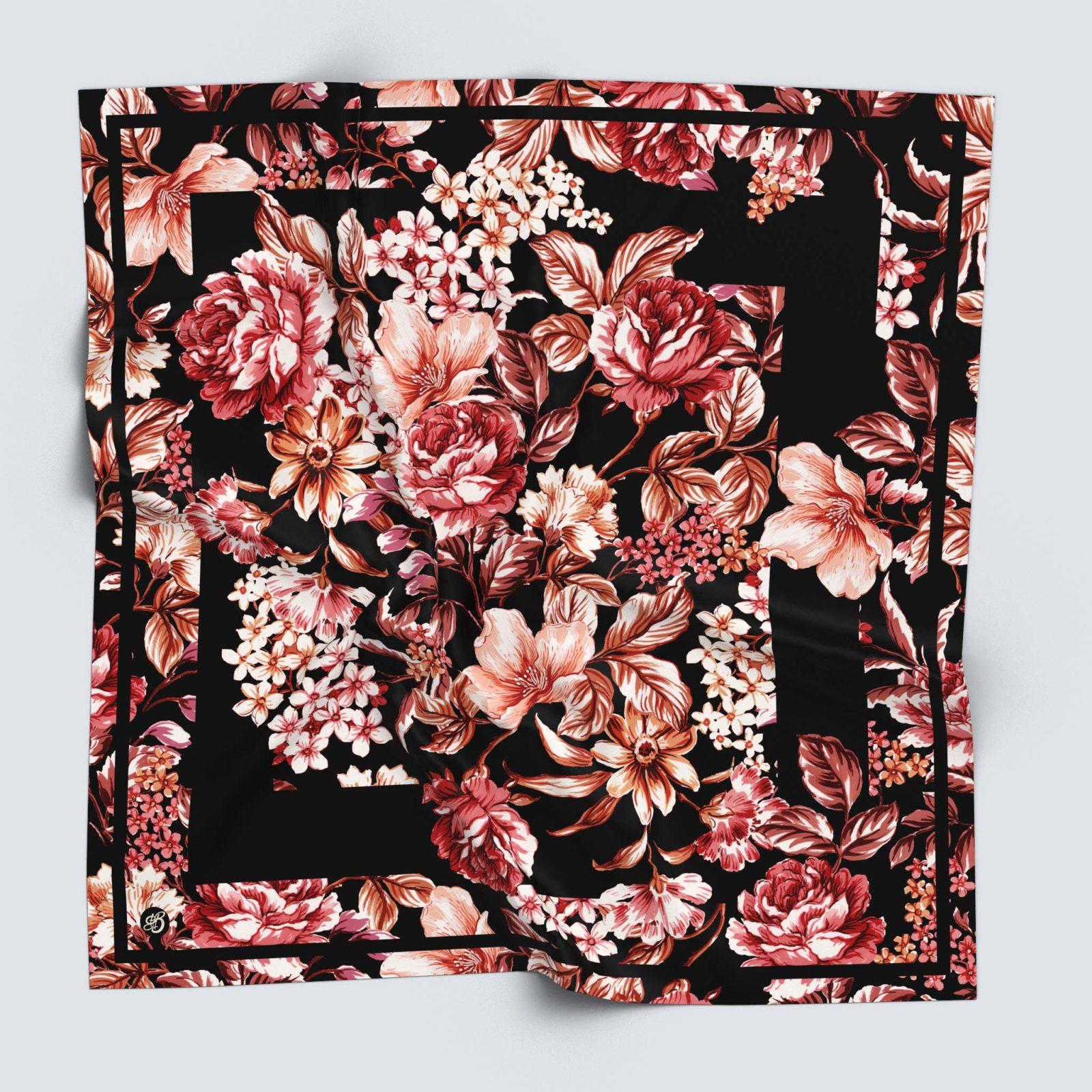 BBD BOUTIQUE — Gece Bahçesi-Kırmızı Gül Desenli Eşarp