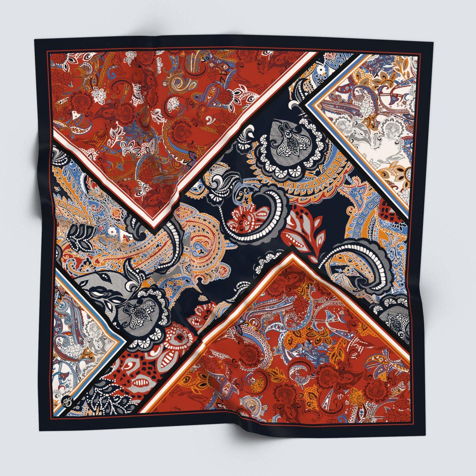 BBD BOUTIQUE — Ateş ve Gece Rapsodisi-Patchwork Etnik Desenli Kırmızı Eşarp
