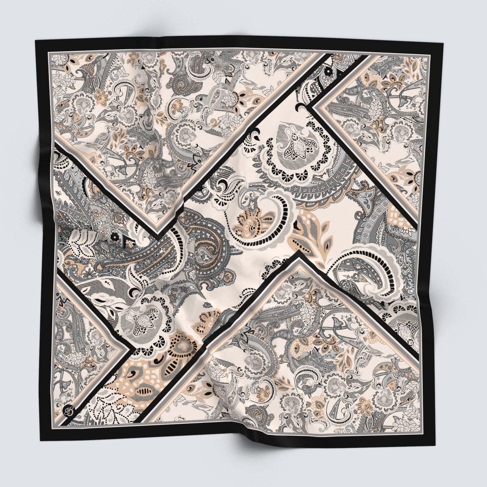 BBD BOUTIQUE — Zamansız Dokuma-Patchwork Etnik Desenli Gri Eşarp