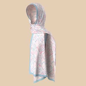 Pastel İzi-Yılan Derisi Desenli Pembe-Mavi Şal