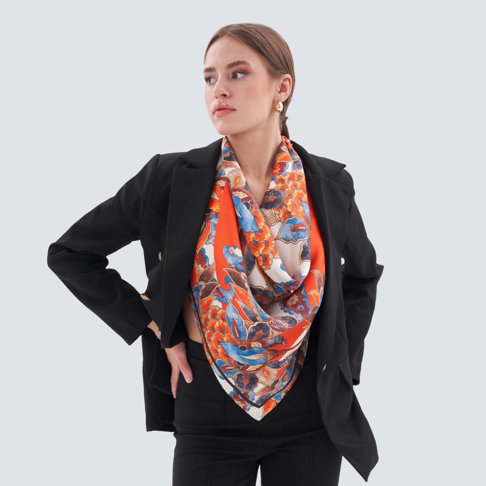 BBD BOUTIQUE — Zengin Miras-Paisley Şal Desenli Turuncu-Ekru Eşarp