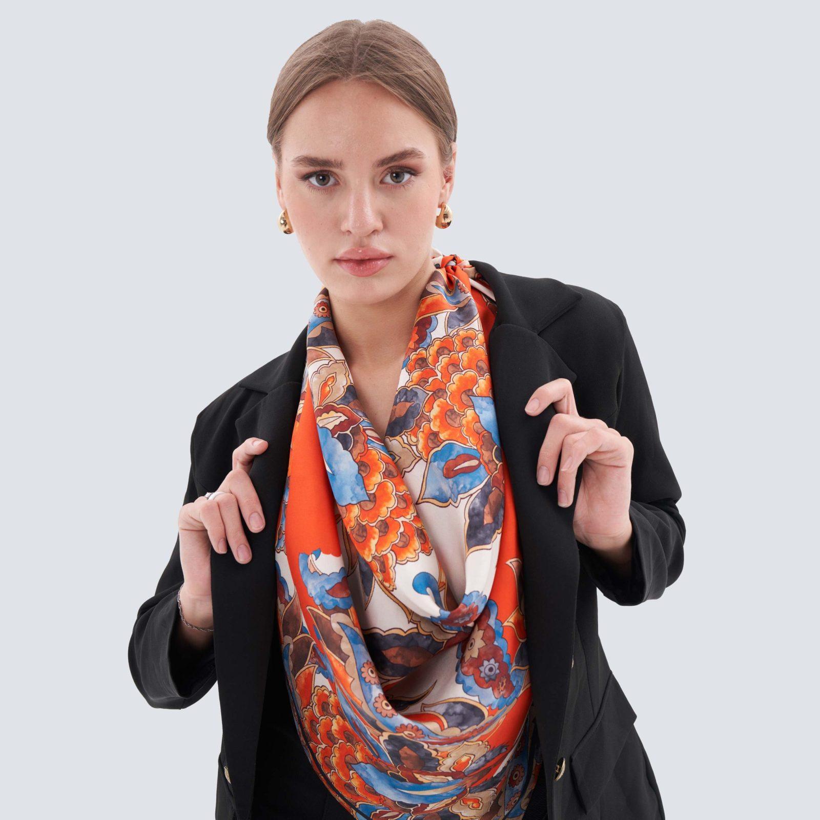 BBD BOUTIQUE — Zengin Miras-Paisley Şal Desenli Turuncu-Ekru Eşarp