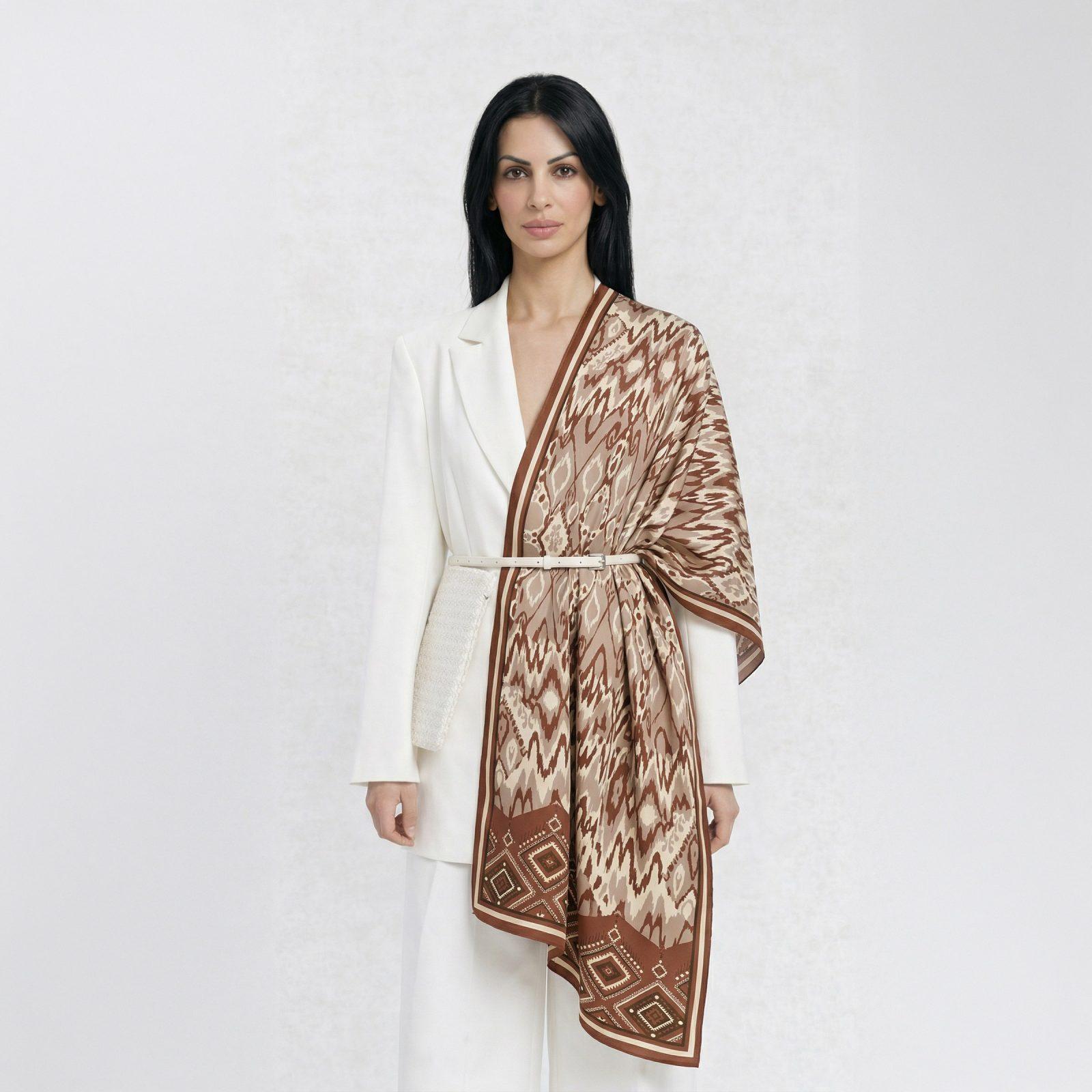 BBD BOUTIQUE — İkat Esintisi-Kiremit ve Vizon İkat Desenli Şal